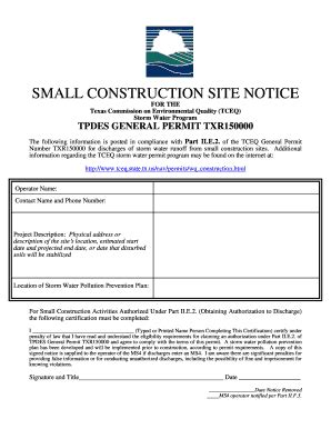 Saws Small Construction Stormwater Notification Form - Fill and Sign ...