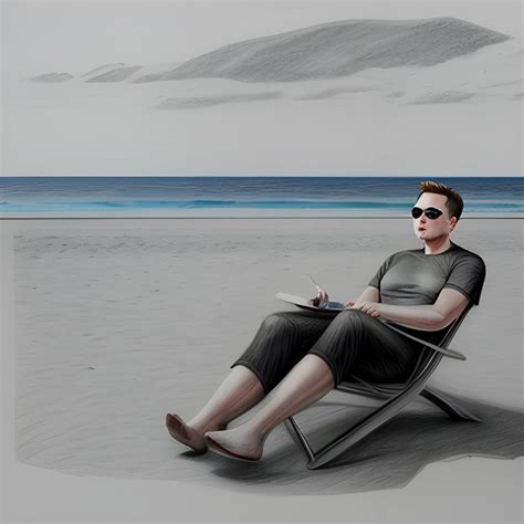 Elon musk chilling at the beach , Pencil Sketch, 3D - Arthub.ai