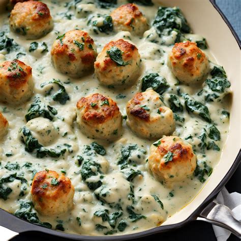 Chicken Ricotta Meatballs with Creamy Spinach Alfredo Sauce Recipe | Cheff Recipes