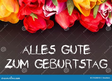 Bunch of Tulips with Blackboard: Happy Birthday in German Language ...