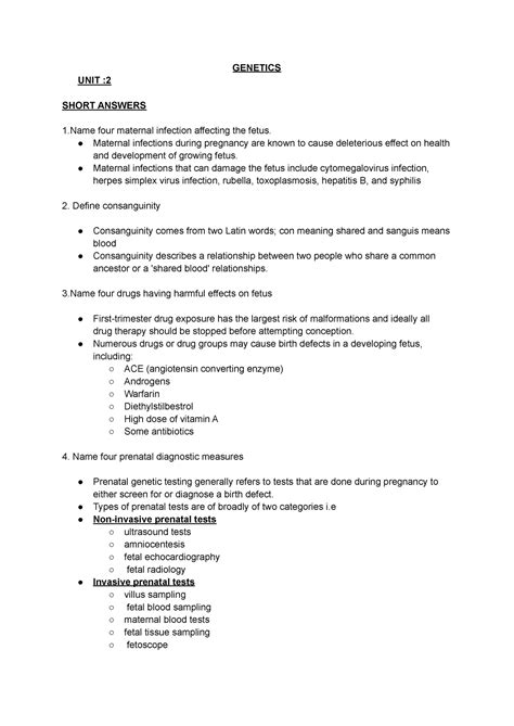Null-3 - blueprint - GENETICS UNIT : SHORT ANSWERS 1 four maternal ...