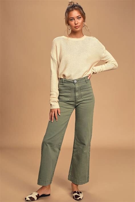 Sailor Olive Green High-Waisted Cropped Wide-Leg Jeans | Wide leg jeans ...