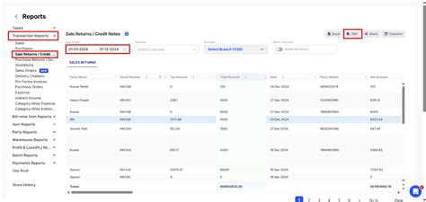 How to download the sales return/credit sales reports as pdf on the web ...