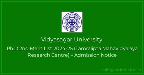 Vidyasagar University: Ph.D 2nd Merit List 2024-25 (Tamralipta ...