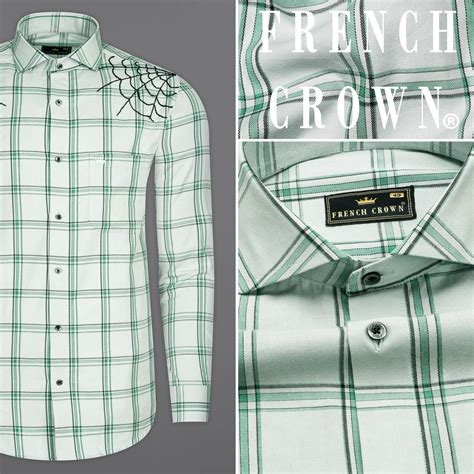 Iron Gray With Green Casual Checks-Plaid Premium Cotton Embroidered ...