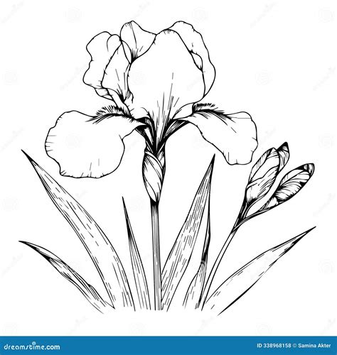 Illustration Of An Iris Flower, Vector Sketch Pencil Art, Bouquet Iris Flower Coloring Page, And ...