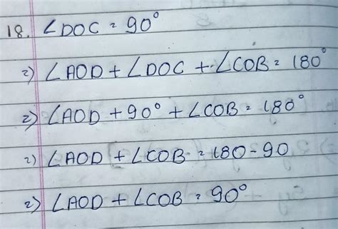 in fig 8 ,OD perpendicular to oc. find angle AOD + angle COB - Brainly.in