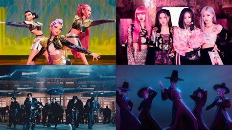 Clockwise from top left: Fictional girl group HUNTR/X in ″KPop Demon Hunters,″ girl group ... - who created kpop demon hunters