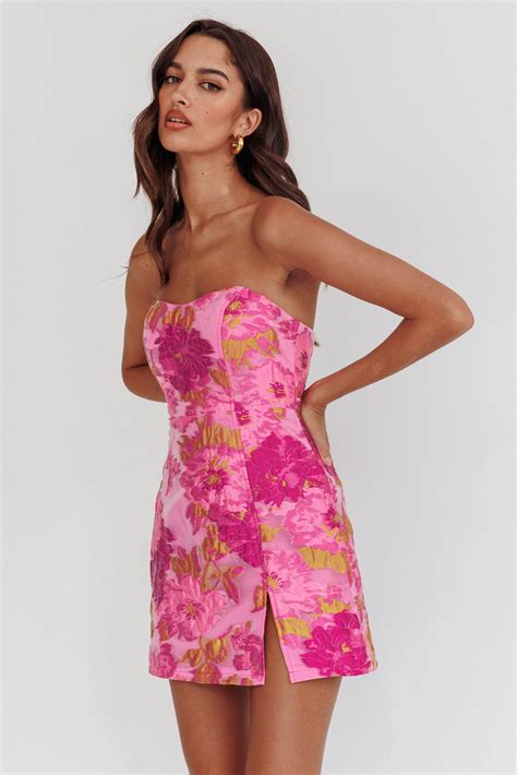 Shop the Marlina Strapless Jacquard Mini Dress Pink
