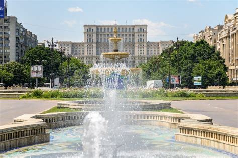 Union Square Fountain and House of the People or Parliament Palace in ...