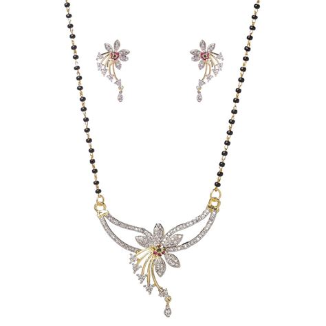 Buy Crystal American Diamond Gold Plated Mangalsutra Pendant with Chain ...