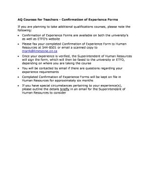 Fillable Online AQ Courses for Teachers - Confirmation of Experience ...