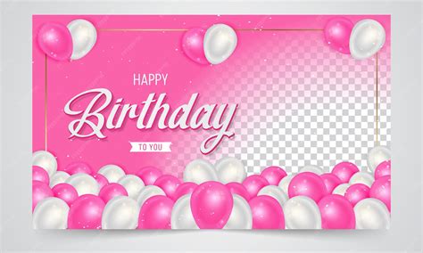Premium Vector | Happy birthday banner design with pink and white ...