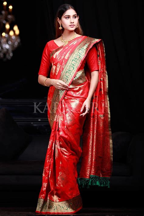 Buy Vermillion Red Banarasi Saree 44518 Online | Karagiri