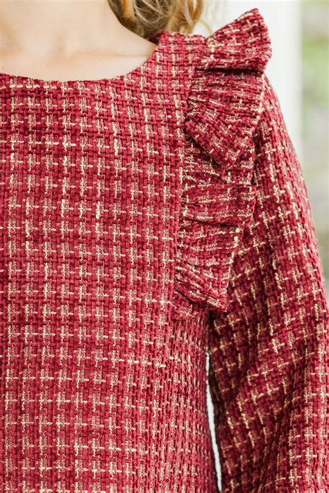 Girls: It's All You Burgundy Red Tweed Dress – Shop the Mint