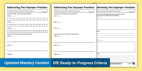 👉 Y4 Subtracting Two Improper Fractions Activity Sheets