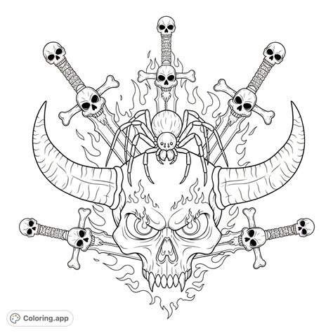 Spider on Fire Skull - Coloring.app