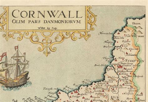 Old Map of Cornwall in 1576 by Christopher Saxton - Penzance, St Ives ...