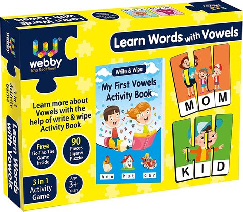 Webby Learn Words with Vowels Jigsaw Puzzle with Activity Book, 90 Pcs ...