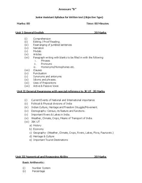 JKSSB Junior Assistant Written Test Syllabus (Objective Type) - Studocu