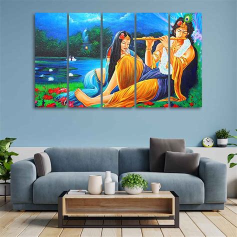 Radha Krishna Painting Five Pieces Canvas Wall Painting – Homcraft