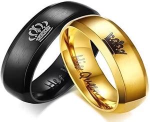 Ruhi Collection Her King His Queen Couple Ring Black & Gold Size 21 ...