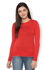 Buy Women Red Knit Formal Round Neck Top Online - 382995 | Van Heusen