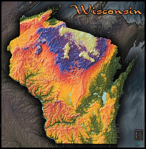 Wisconsin Topography Map | Colorful 3D Physical Features