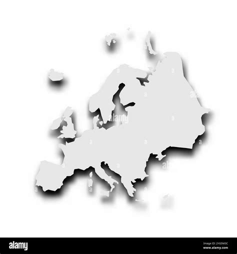 Silhouette map of Europe continent. Grey vector map with dropped shadow on light gray background ...