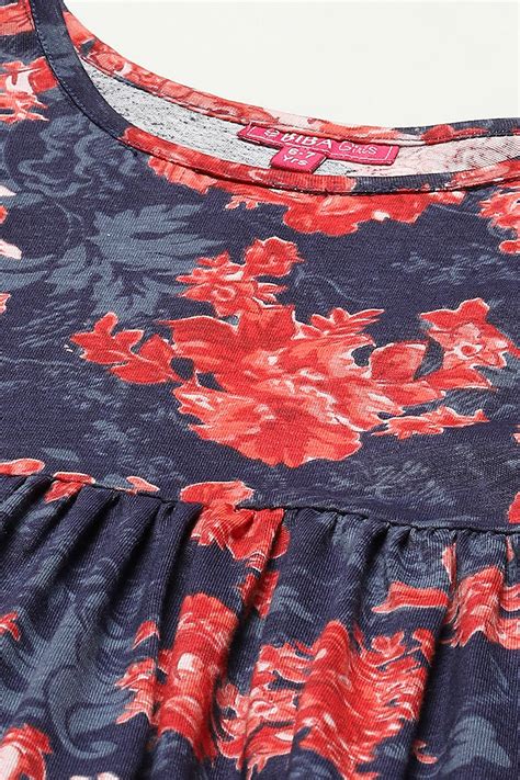 Blue Cotton All Over Print Dress