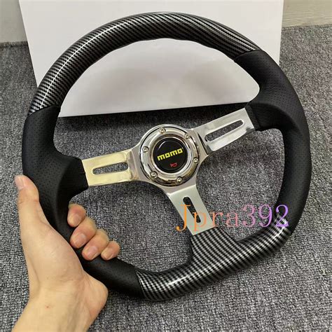 14-inch momo logo racing concave D-shaped sports carbon fiber texture + leather steering wheel ...
