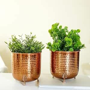 BEHOMA Hammered Copper Colour Metal Planter for Home Decor ...