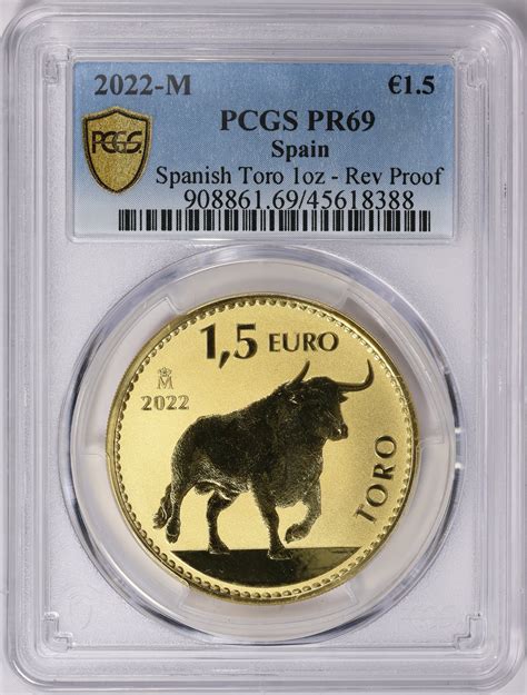 Spain 2022-M Gold €1.5 Spanish Toro Reverse Proof PCGS Proof-69 (AGW ...