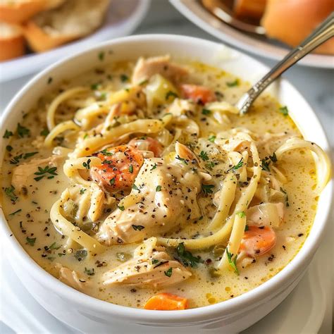Creamy Chicken Alfredo Soup with Vegetables and Pasta - cookrisp