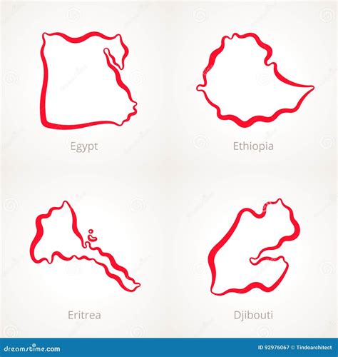 Egypt, Ethiopia, Eritrea and Djibouti - Outline Map Stock Vector - Illustration of arab, egypt ...
