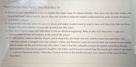 [Solved] Read If You Are What You Eat, Then What Am I? . Geeta Kothari ...