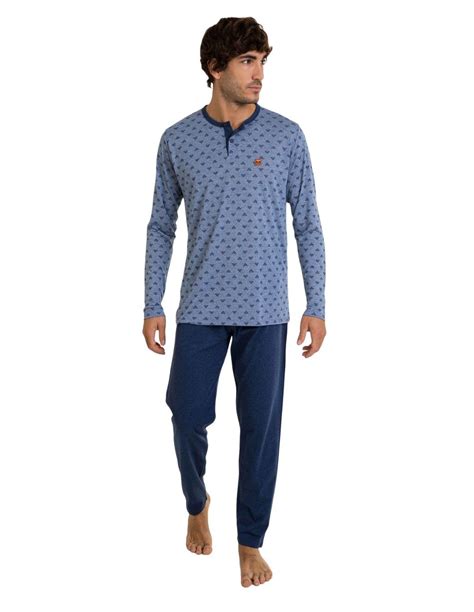 Pijama hombre largo de verano, triángulos azules | Confecciones Castillo