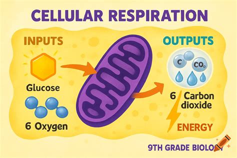 A colorful diagram illustrating cellular respiration, showing glucose ...