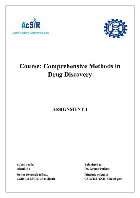 Opium Assignment - drug discovery - Course: Comprehensive Methods in ...
