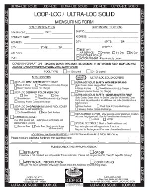 LOOP-LOC / ULTRA-LOC SOLID MEASURING FORM DEALER INFORMATION SHIPPING ...