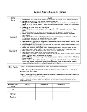 Tennis Skills Cues & Rubric - Blank Fillable Template | Fill Out, Print ...
