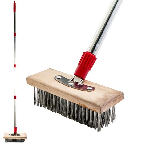 60" Deck Wire Brush Long Handle, Stainless Steel Floor Scrubber Brushes ...