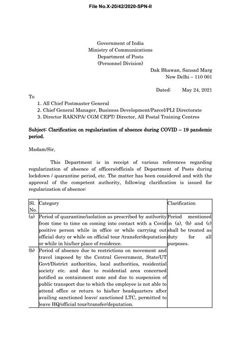 Clarification on regularization of absence during COVID19 pandemic ...
