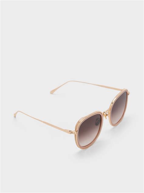 Pink Recycled Acetate Metallic-Rim Oversized Sunglasses - Pink ...