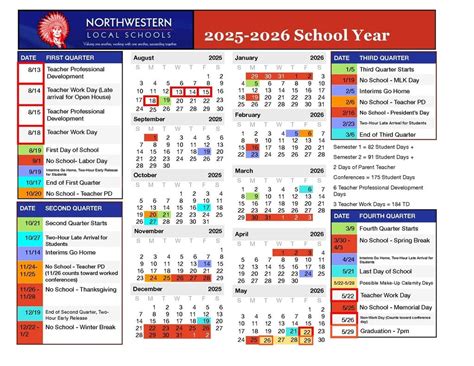The 2025-2026 school calendar... - Northwestern Local Schools | Facebook