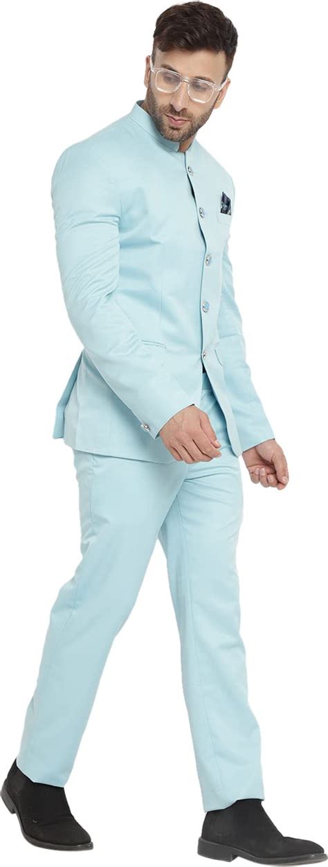 Buy READYON Cotton Blend Solid Blue Stitched Suit Set for Men (READYON ...