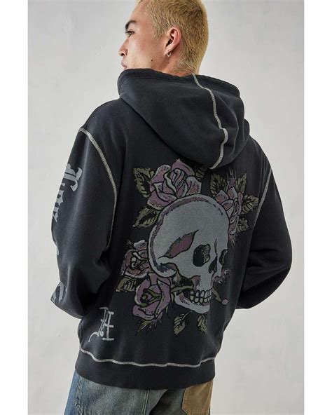 Ed Hardy Uo Exclusive Gothic Flower Zip-up Hoodie in Black for Men ...