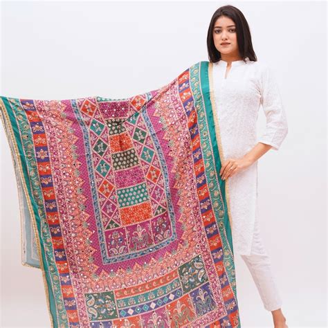 Multicolored digital print dupatta with work