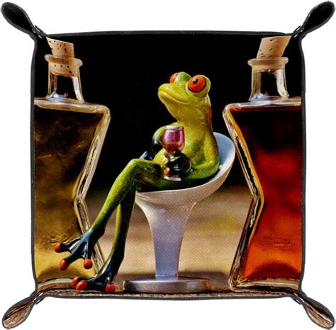 Buy MUOOUM Office Desk Trays, Frogs Drinking Wine, Leather Valet Tray ...