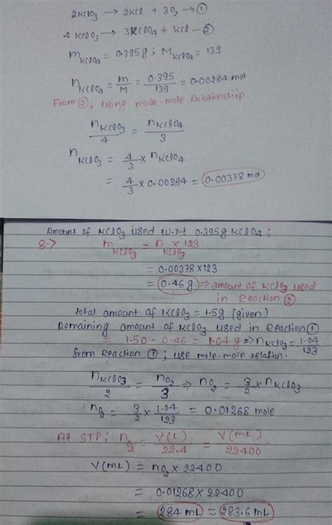 1.5 g of sample of KClO3 on heating decomposed in two ways 2KlO3 ...